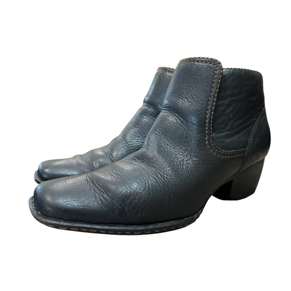 Born Women's Black Leather Square Toe Slip-on Ankle Bootie  Size 7 / 38  Western